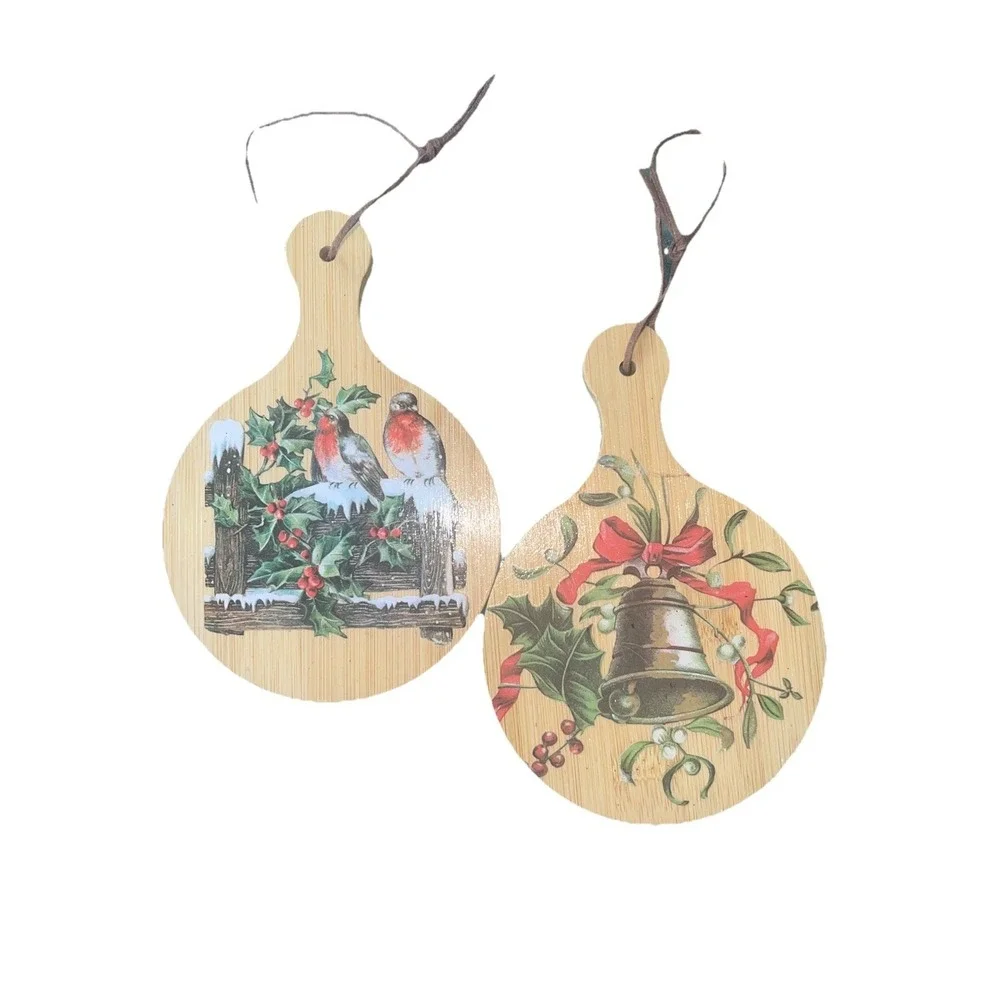 Set Of 2 Wood Christmas Cutting Board Decorations 6.5